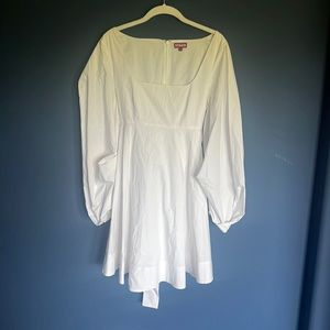 STAUD White Long Sleeve Mini Dress with optional Waist Tie